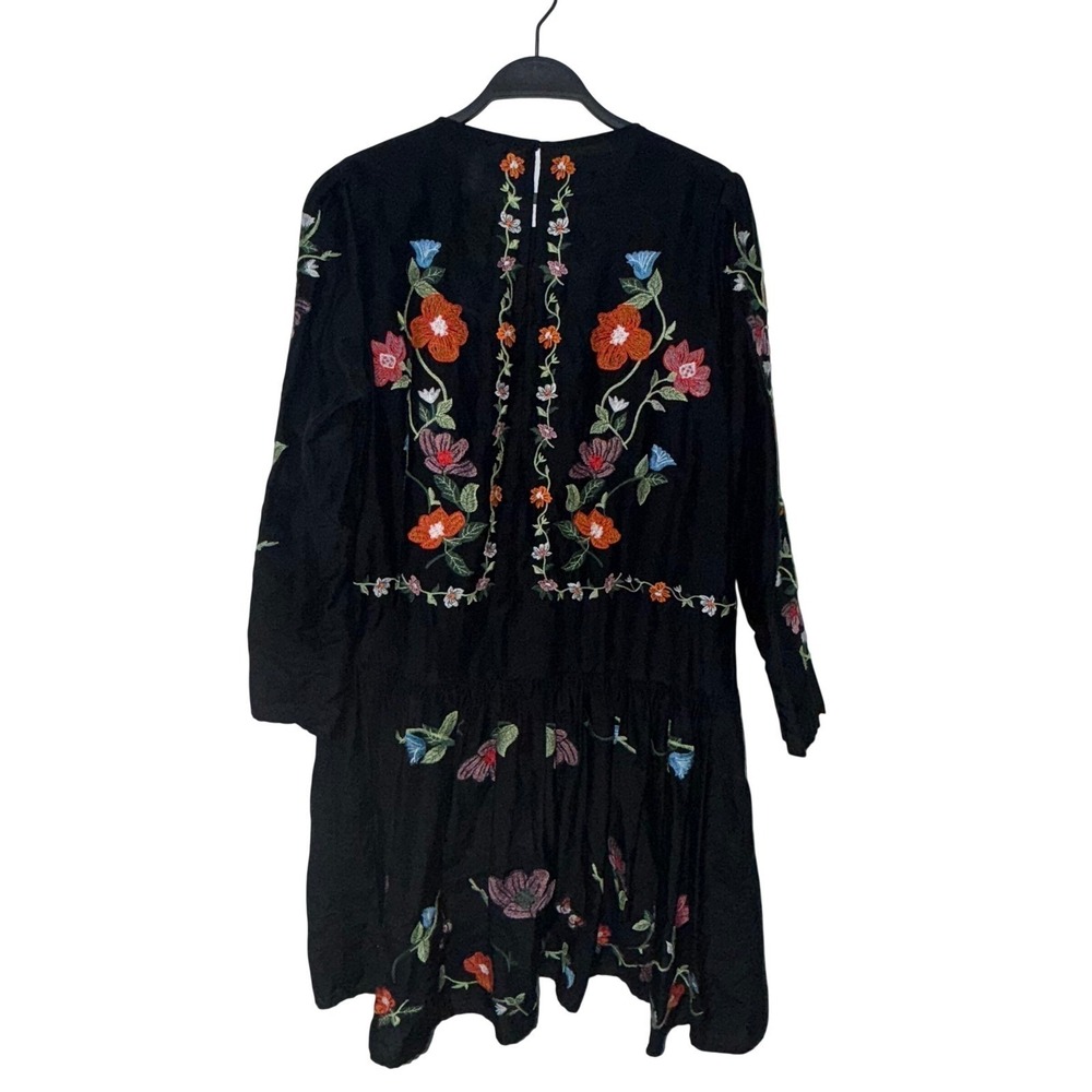 Black Embroidered Floral Butterfly Dress Size S Boho Festival Country Prairie - Picture 3 of 8